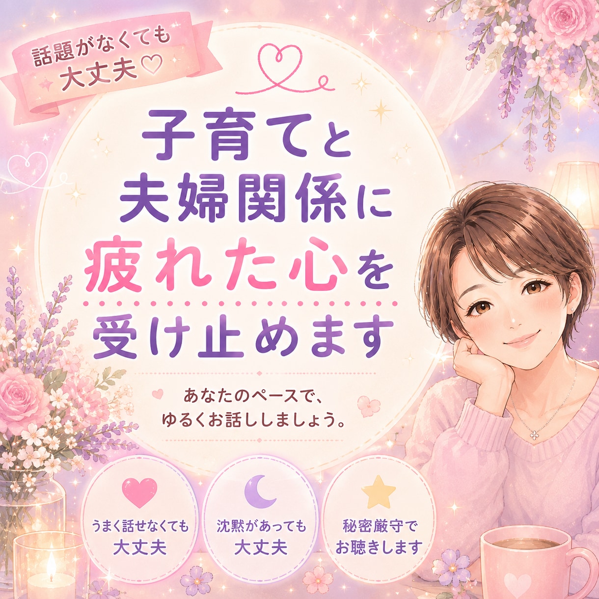 夫婦・子育ての悩みやさしくお聴きします わかってもらえない苦しさ、ひとりで抱え込まないで… イメージ1