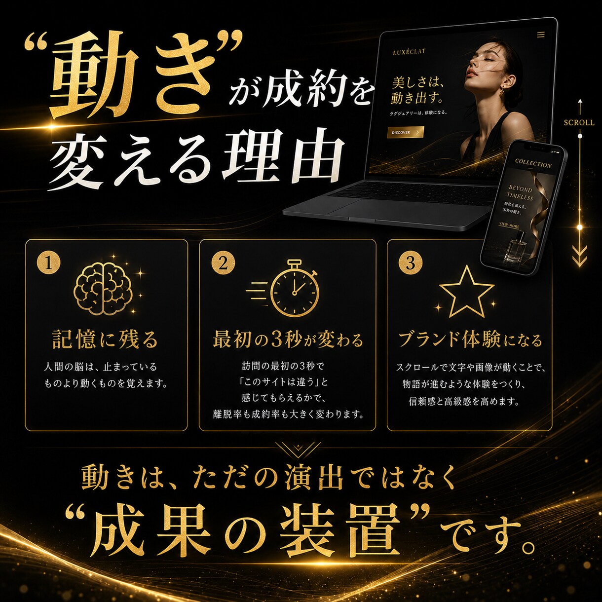 動くデザインで1ページ完結LPサイトを制作します スクロールするたびに"欲しい"が高まる1ページ完結HP イメージ3
