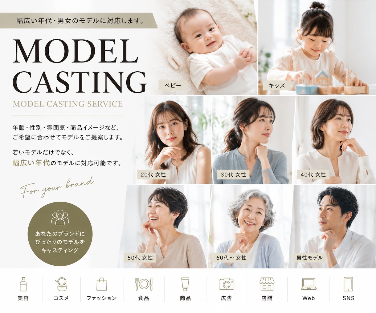 モデルを手配して商品・広告撮影まで対応します 商品に合うモデル選びから撮影・納品まで対応します イメージ1
