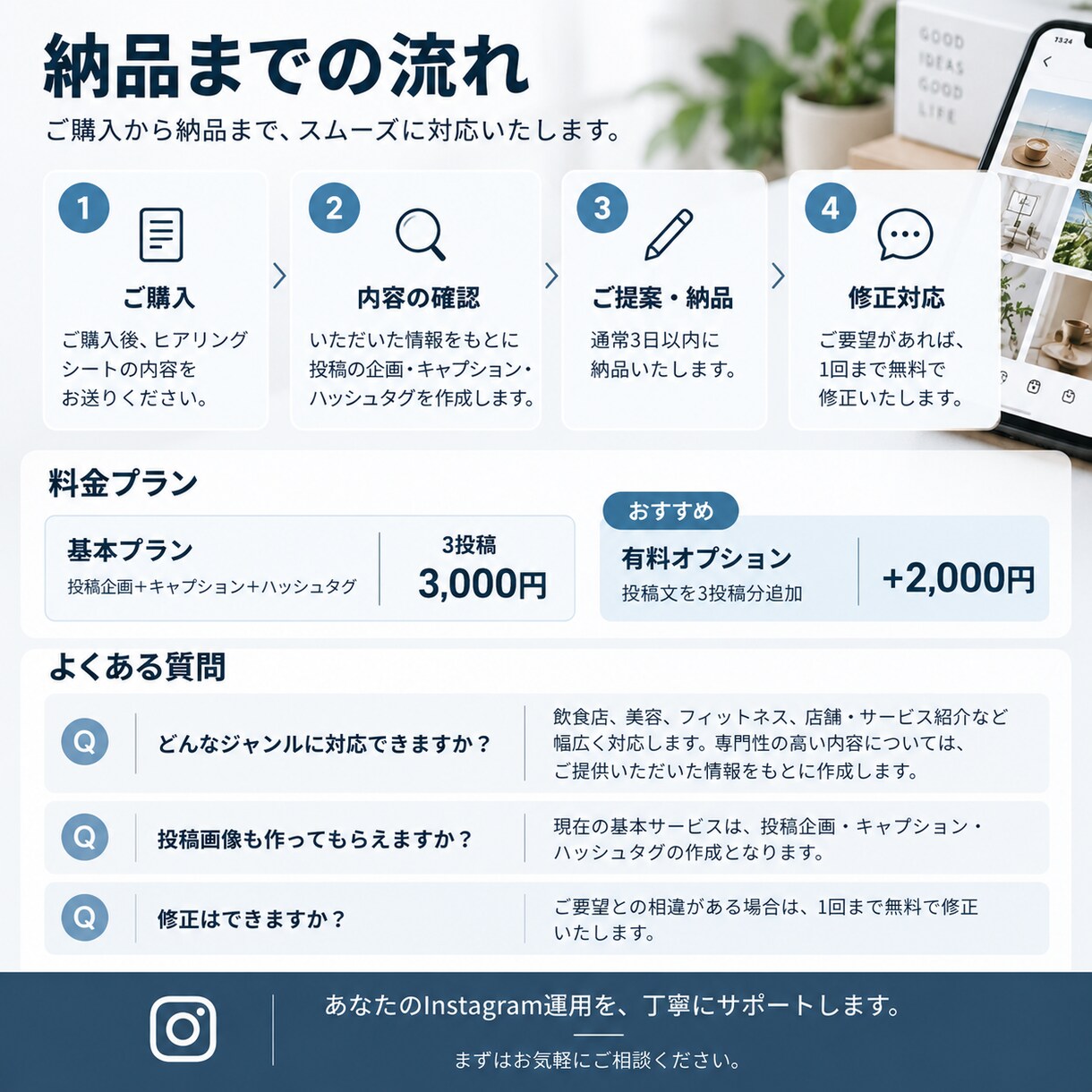 Instagramの投稿文を作成します 投稿ネタから文章作成まで丁寧にサポートします イメージ3