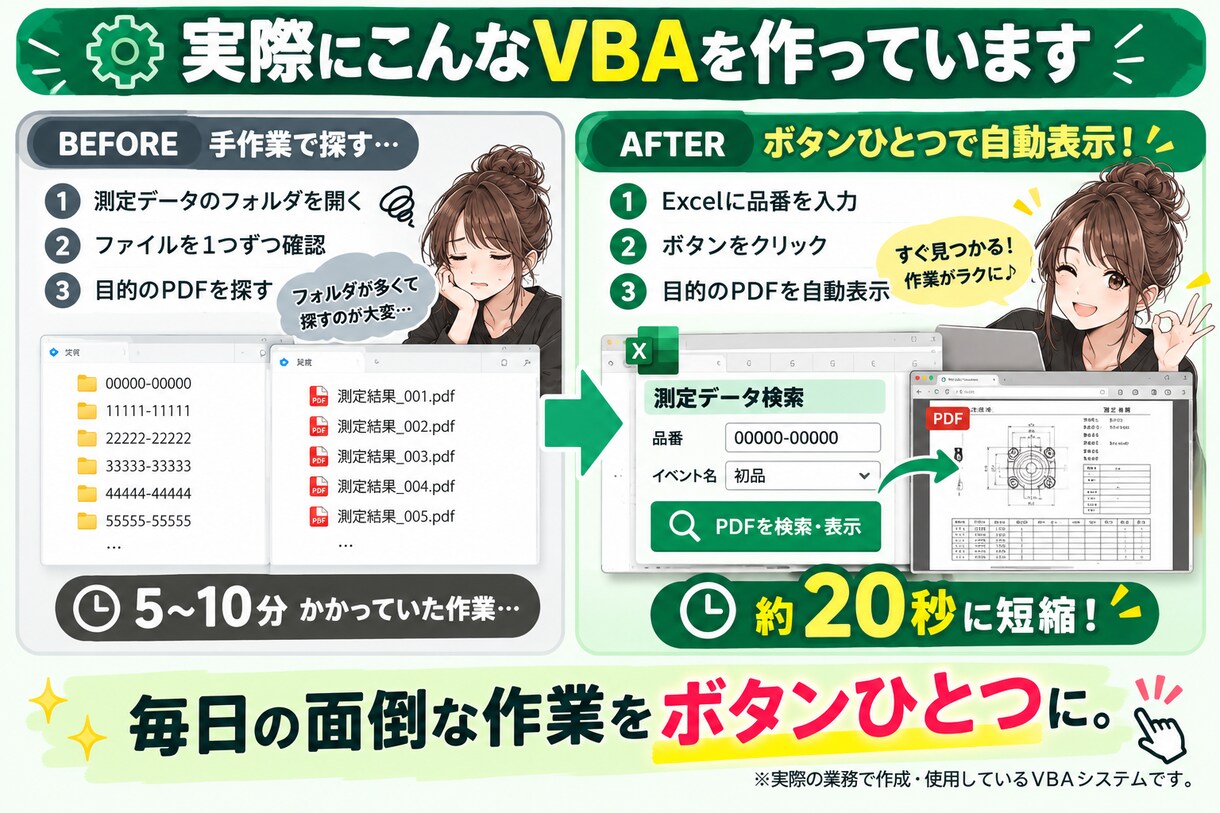 面倒なExcel作業をVBAで自動化します 「こんなことできる？」からお気軽にご相談ください イメージ4
