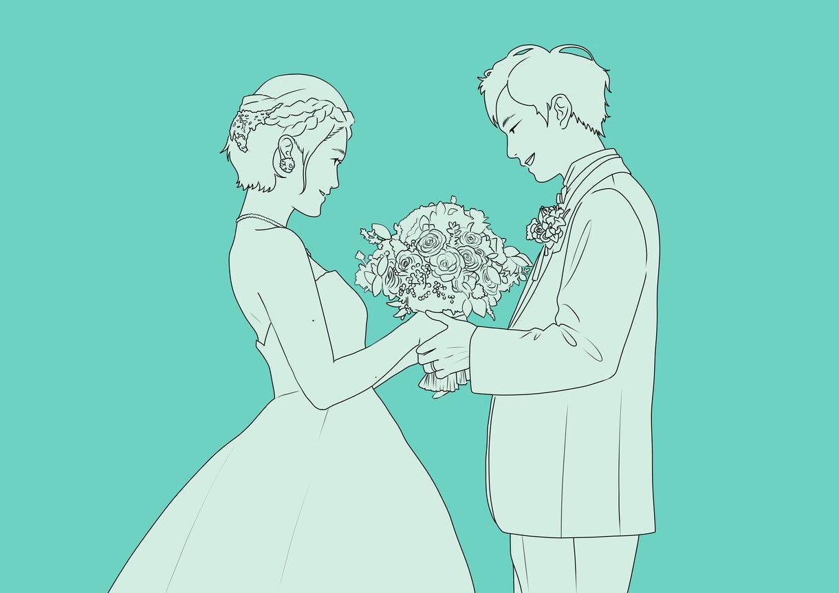 線画・背景なし★ウェディングイラストお描きします ドレス姿から前撮り写真、その他小物などでもイラスト化可能！ イメージ4