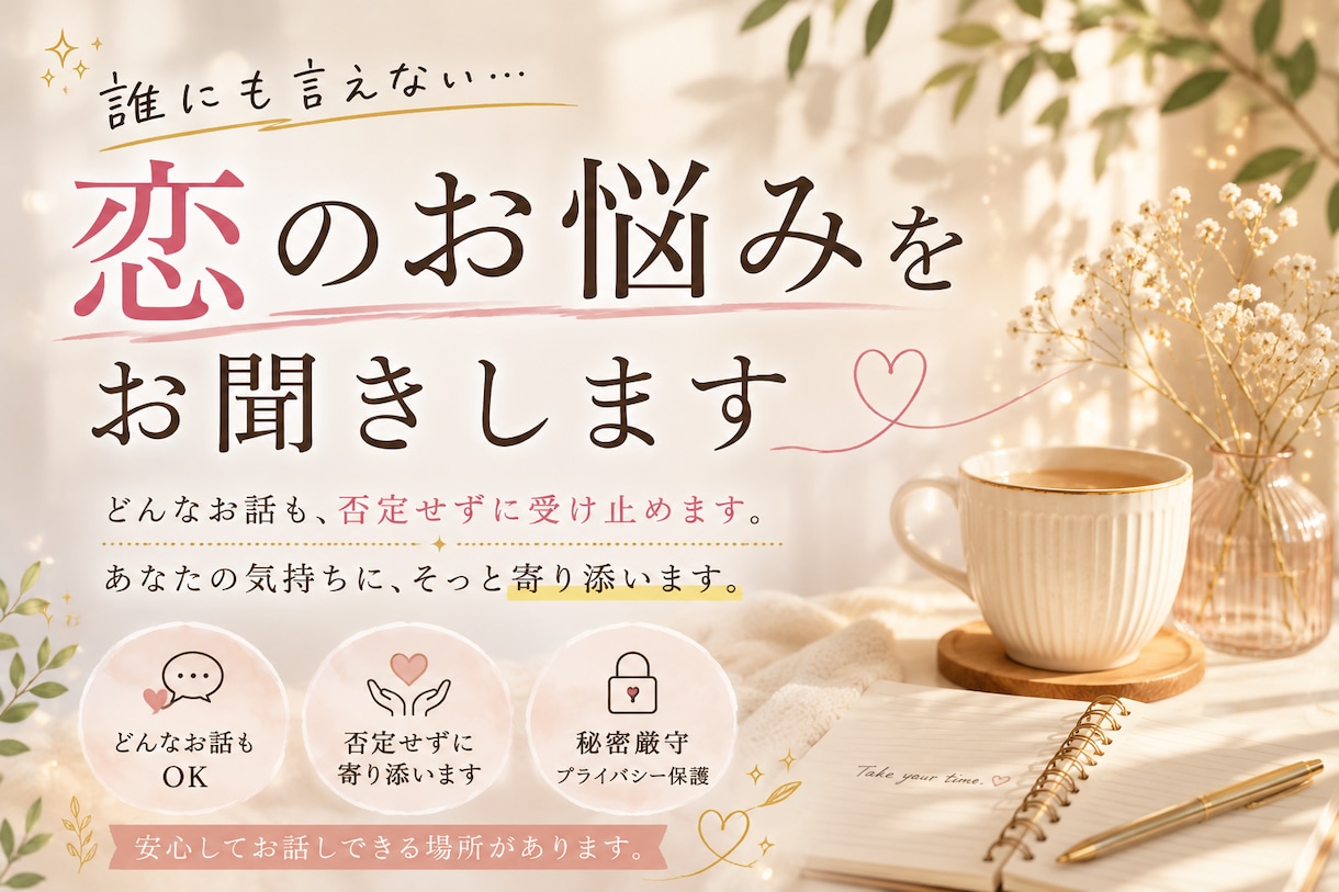 男性目線で恋愛のお悩みをお聞きします 複雑な恋愛も否定せず寄り添います イメージ2
