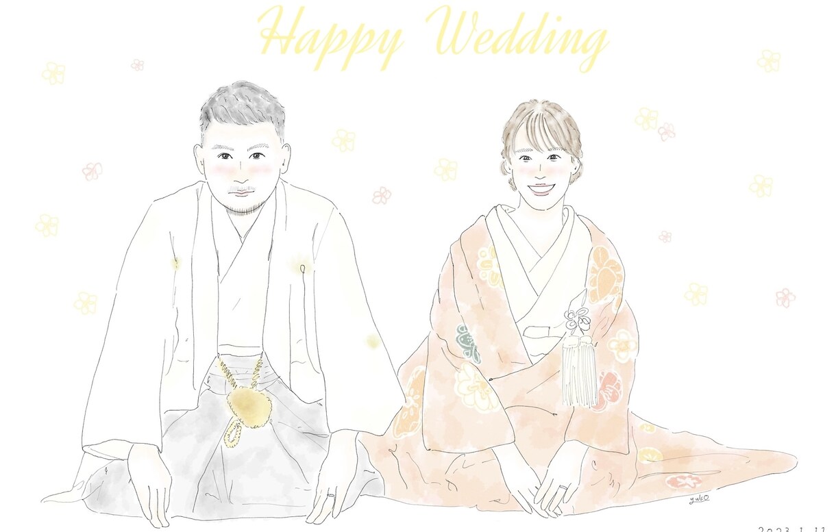 思い出に残る結婚式の似顔絵イラストお描きします ウェルカムボードや両親贈呈品にもオススメ！ イメージ3