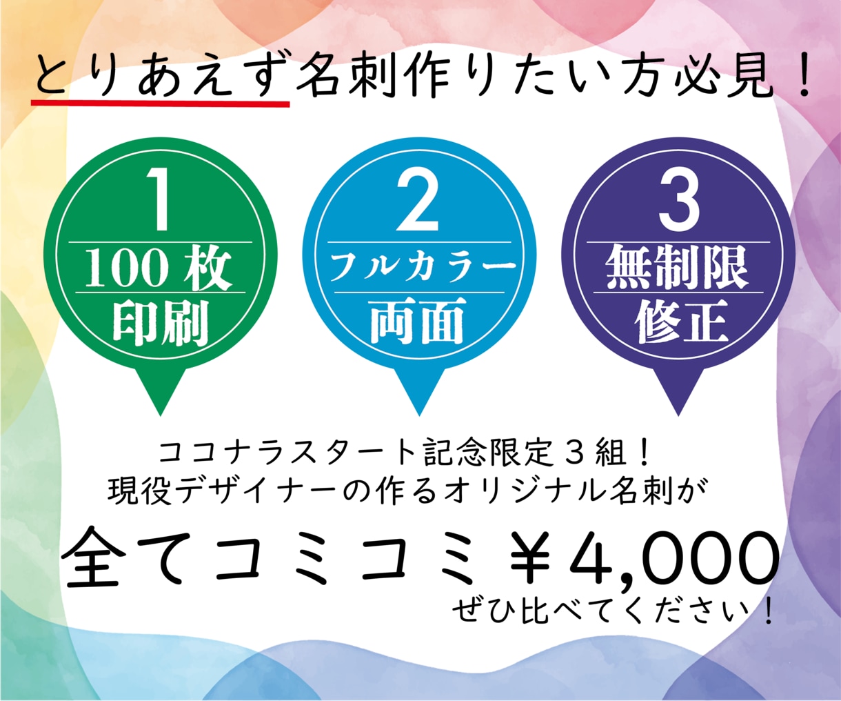 初回限定3組で全てコミコミで名刺作成します 100枚両面フルカラーで送料込み！オリジナル名刺作ります！ イメージ1