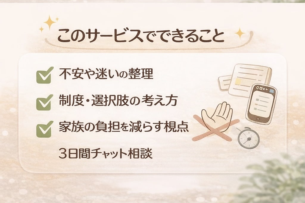 現役看護師が在宅介護・訪問看護の不安を整理します 家族目線で制度や選択肢をチャットで整理 イメージ3