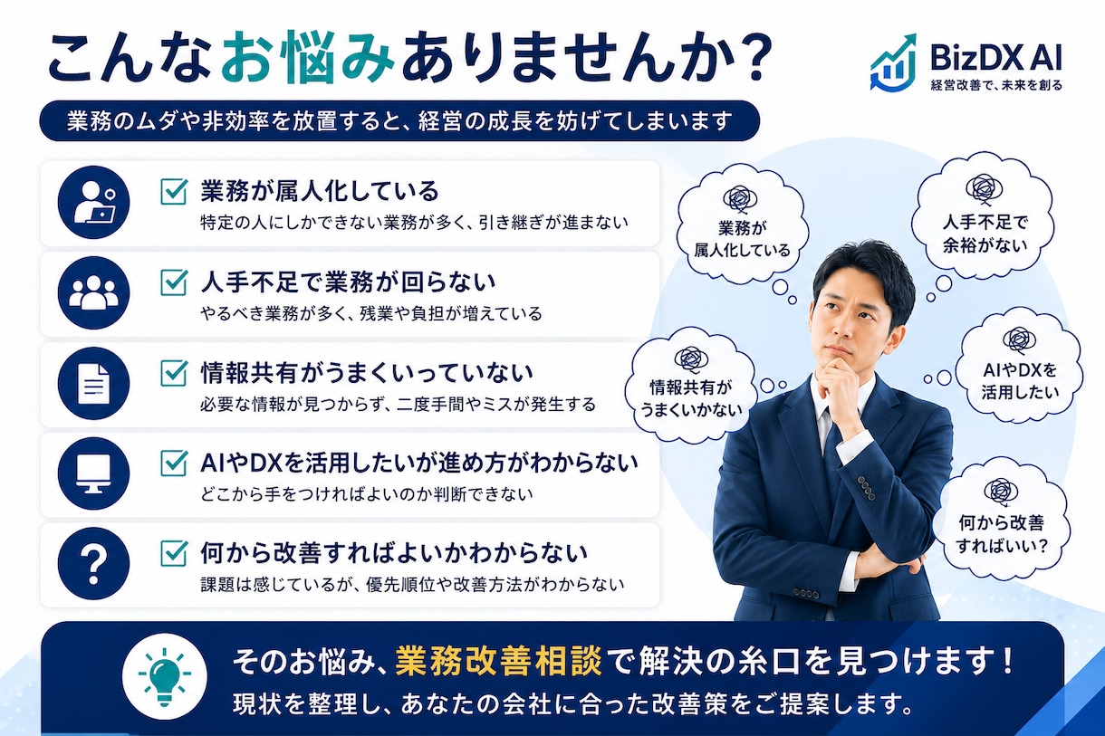 業務改善のご相談を承ります 生産性向上を支援します 業務フローを整理し改善策をご提案します イメージ2