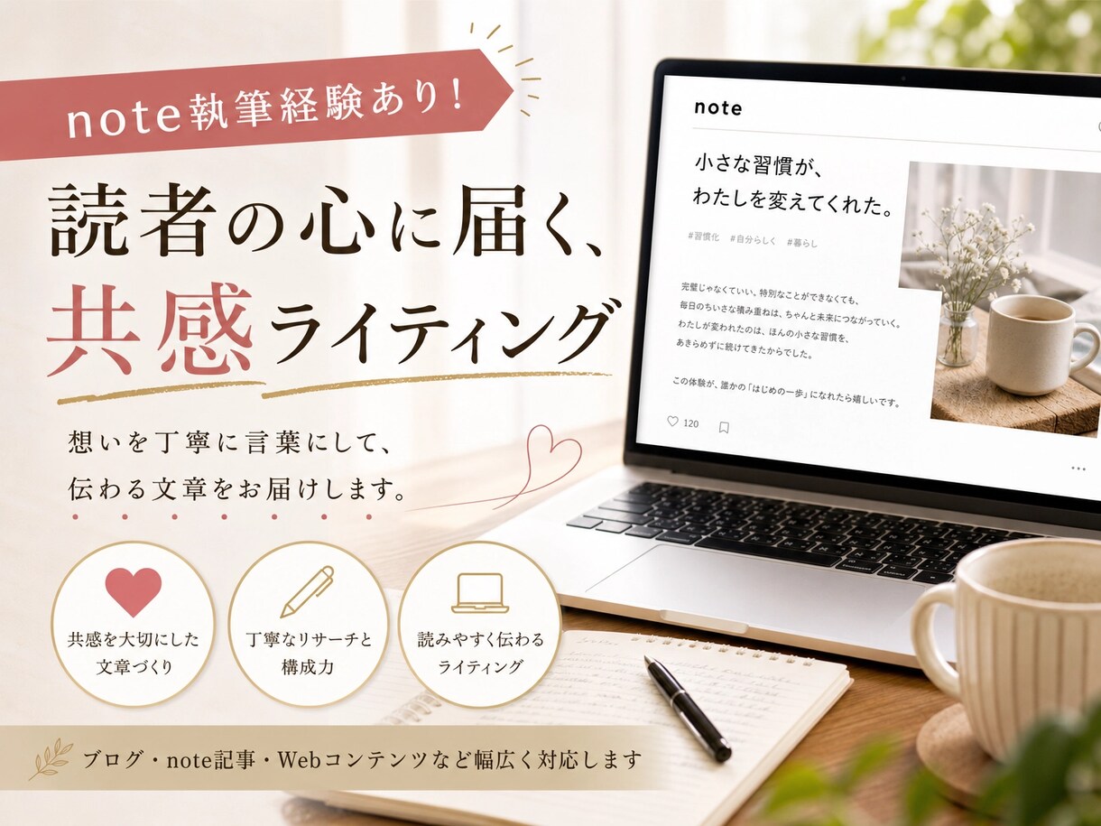 note記事代行致します 共感力・若さ・感情にささる記事を書く イメージ1