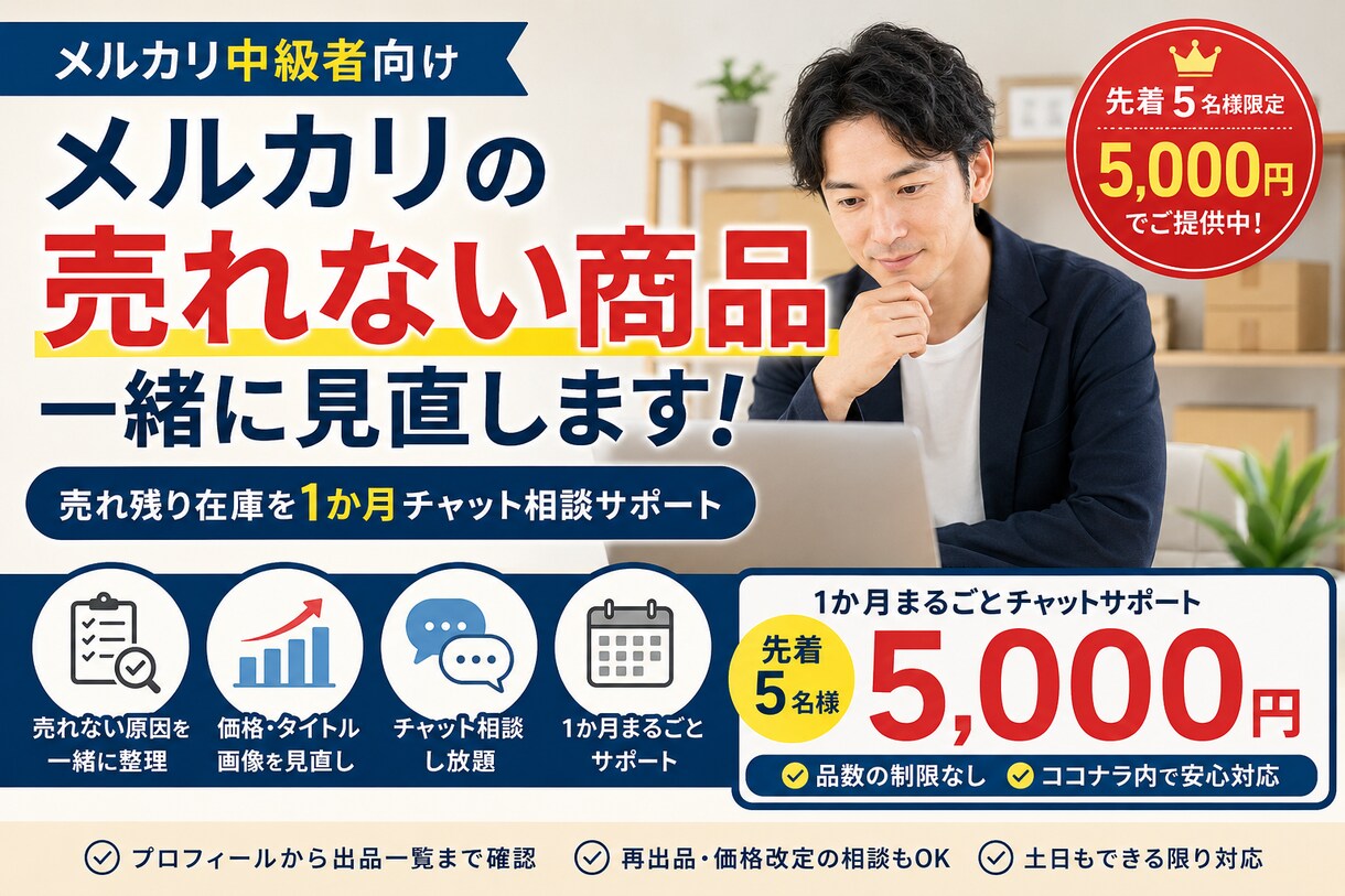 メルカリの売れない商品を見直します 売れ残り在庫を1か月チャット相談にて、販売のサポート！ イメージ8