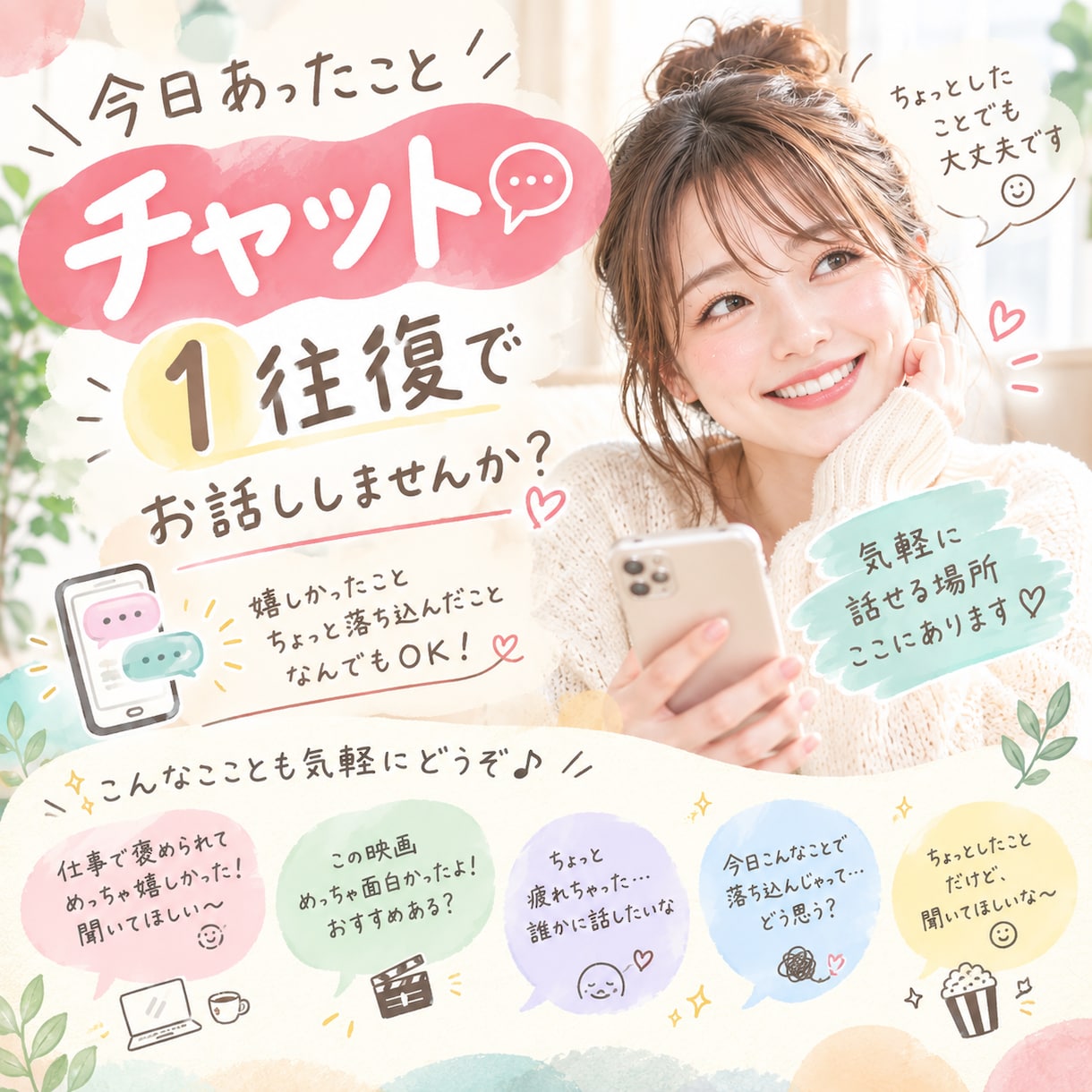 今日の出来事を教えてください⭐️話し相手になります 1往復❣️嬉しかったこと、悲しかったこと、楽しかったこと イメージ1