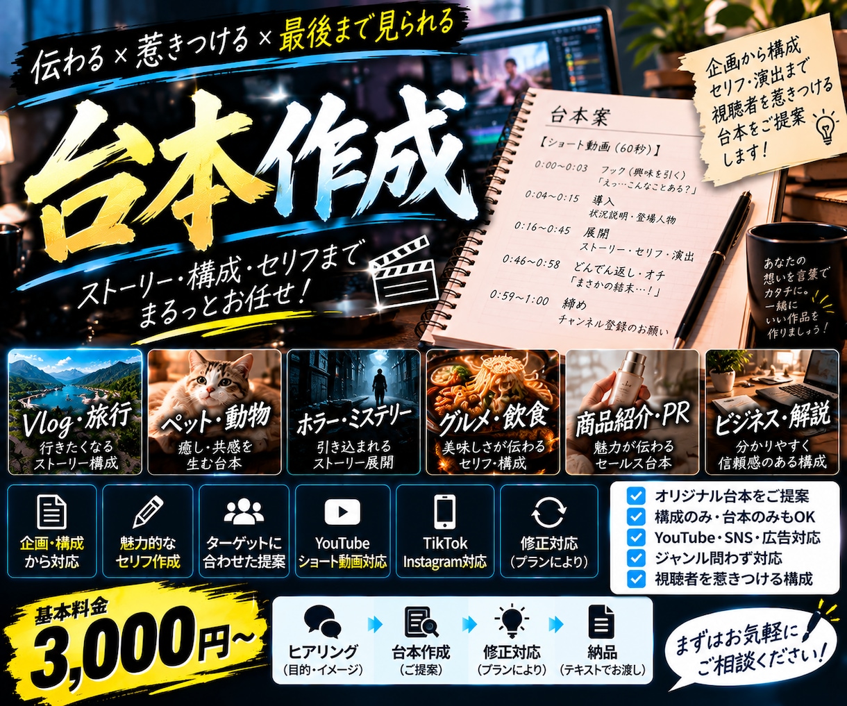 視聴者を惹きつけるショート動画台本を作成します ショート動画！最後まで見たくなる台本を制作！ イメージ1
