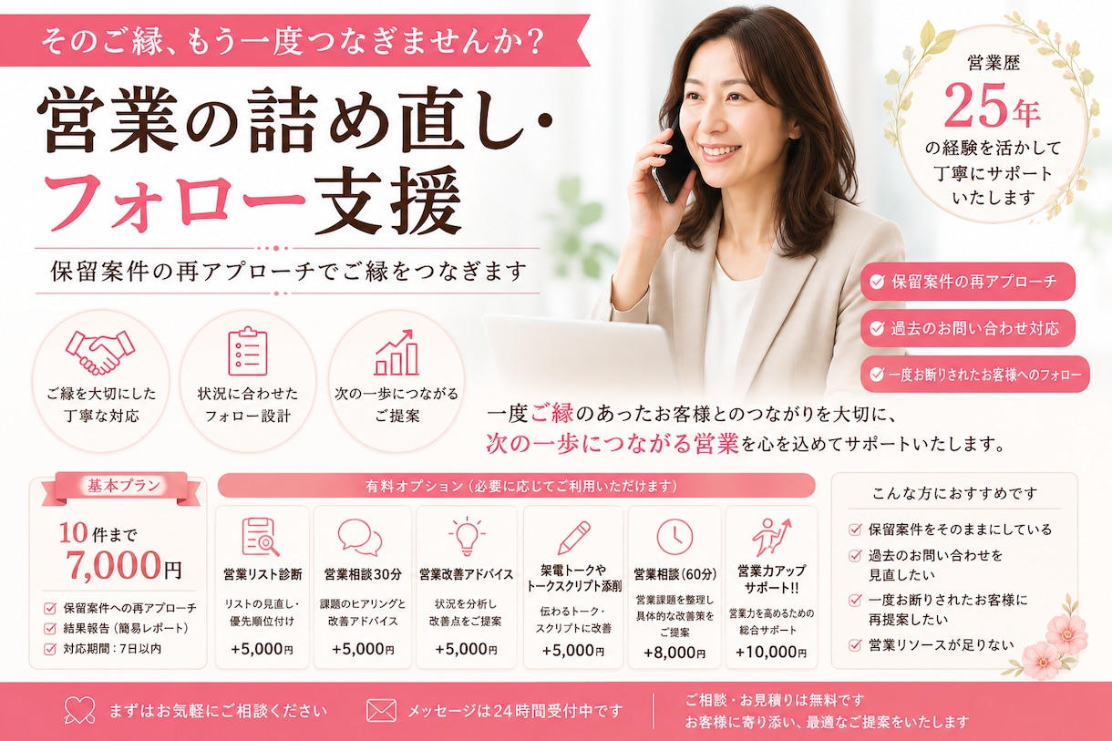 営業の詰め直し・フォロー支援します 保留案件の再アプローチでご縁をつなぎます！ イメージ1