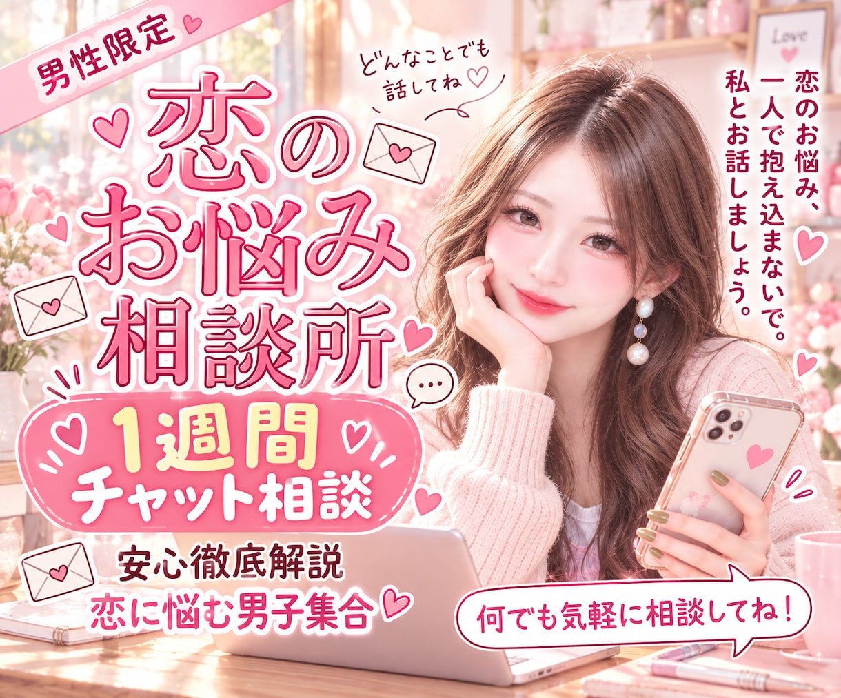 男性限定 【7日間】恋の悩み真剣にお話聞きます ゆっくり恋のお悩み一緒に考えます！7日間しっかりサポート！ イメージ1