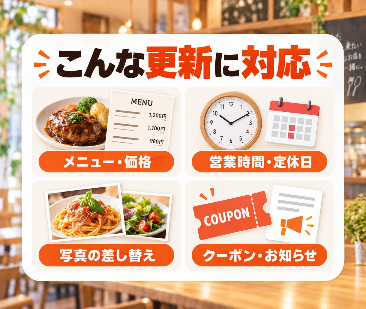 飲食店のグルメサイト情報を更新代行します メニュー・価格・写真の面倒な登録作業をまとめて対応 イメージ2
