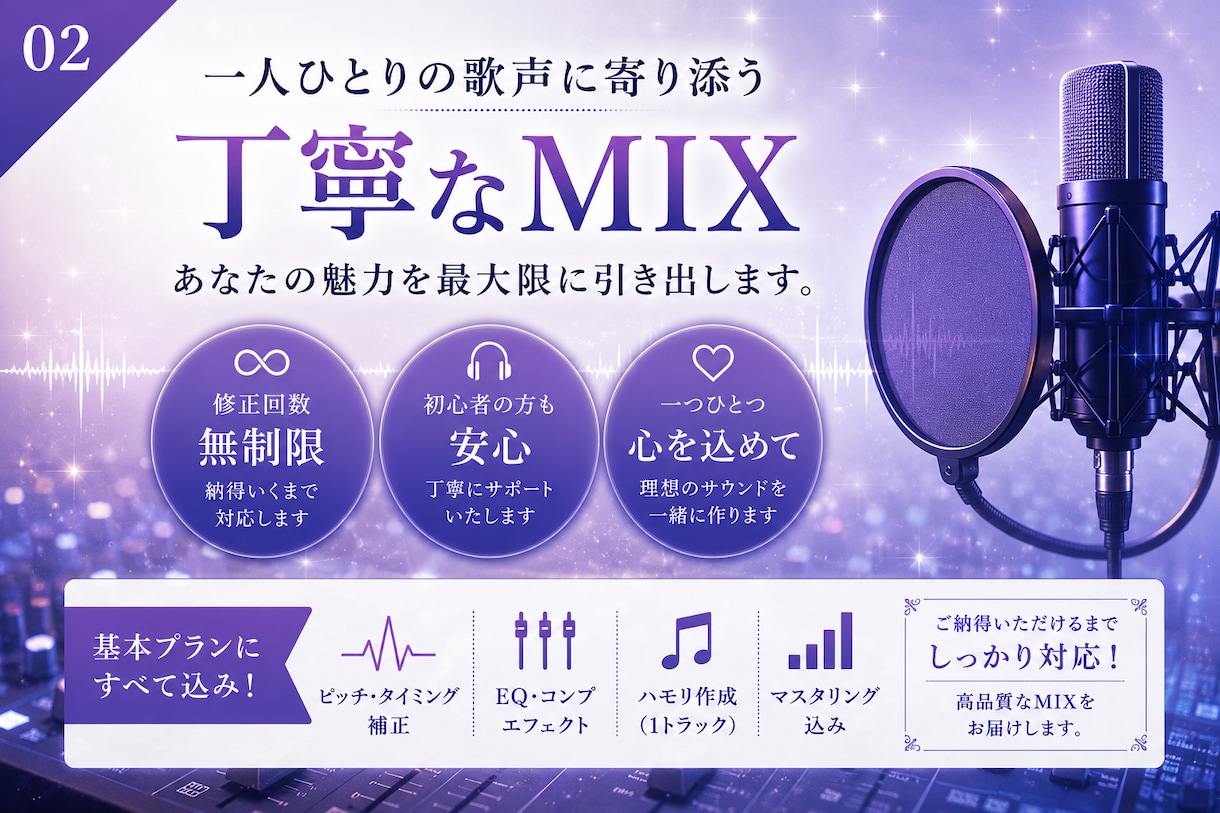 歌ってみたMIX！修正無制限で丁寧に仕上げます ハモリ作成対応！最後まで丁寧にサポートします イメージ2