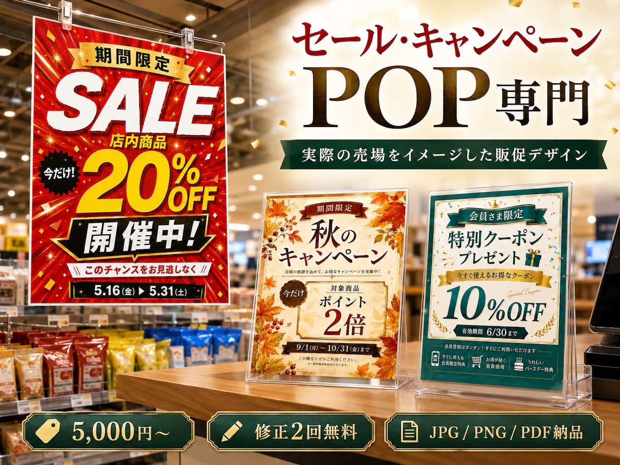 目を引くセール・キャンペーンPOPを作成します 店舗販促に使いやすい見やすいPOPを丁寧に作成します イメージ1