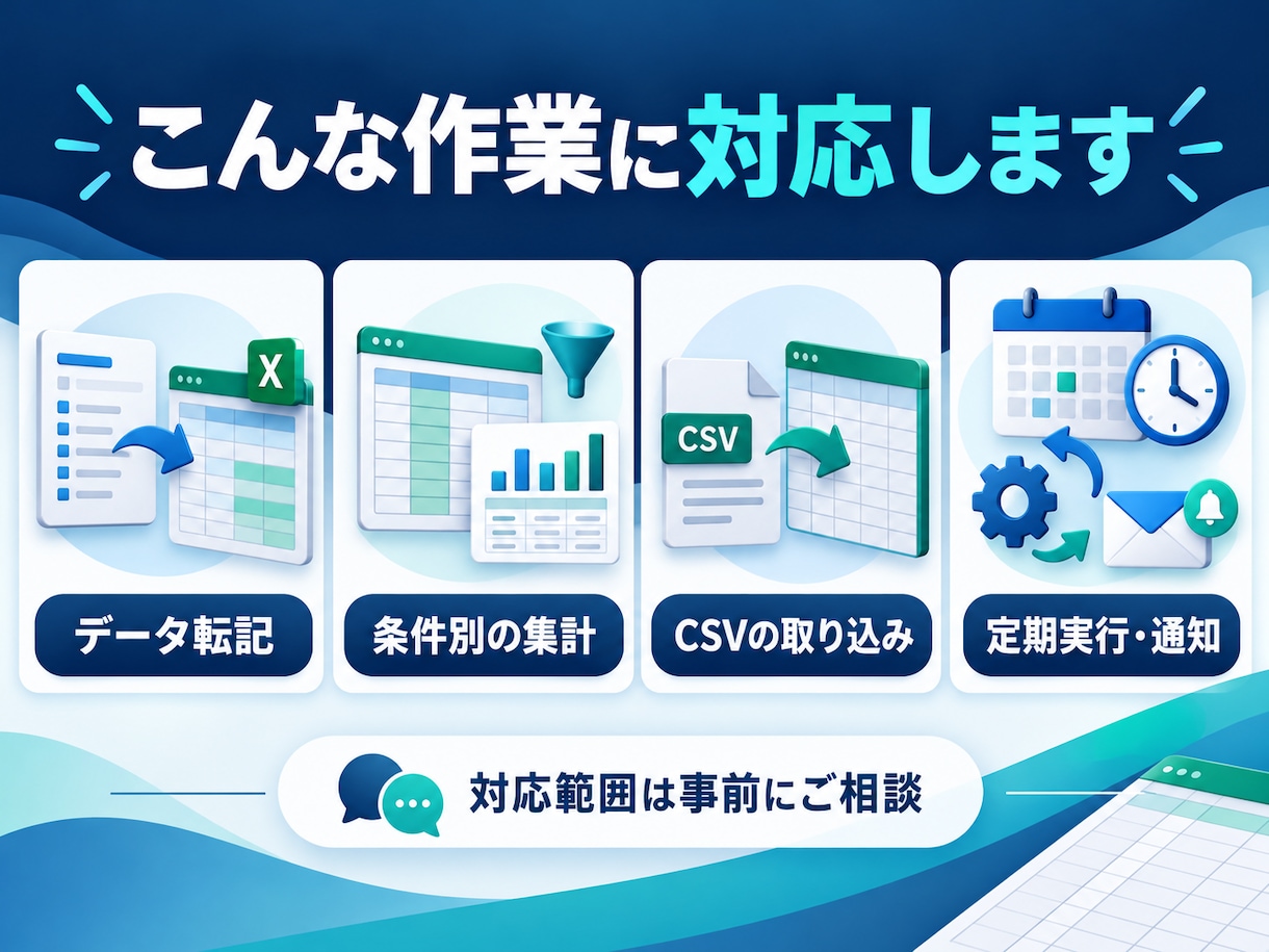 GASで転記・集計・通知を自動化します 毎日の手作業を減らしたい方へ、丁寧にご相談 イメージ2