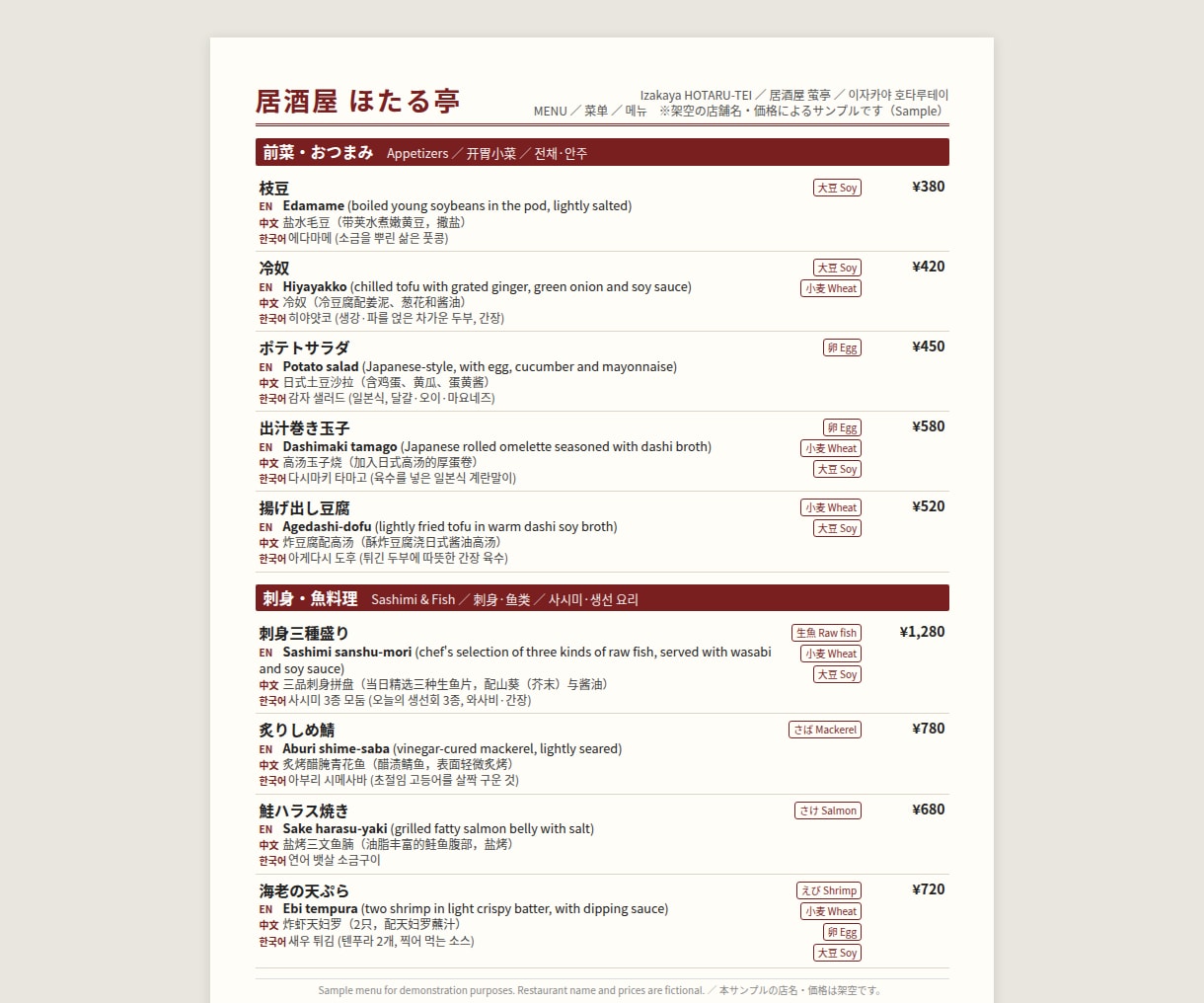 インバウンド向け多言語メニューを翻訳します AI翻訳＋AI二重チェックで英中韓メニューを最短3日納品 イメージ2