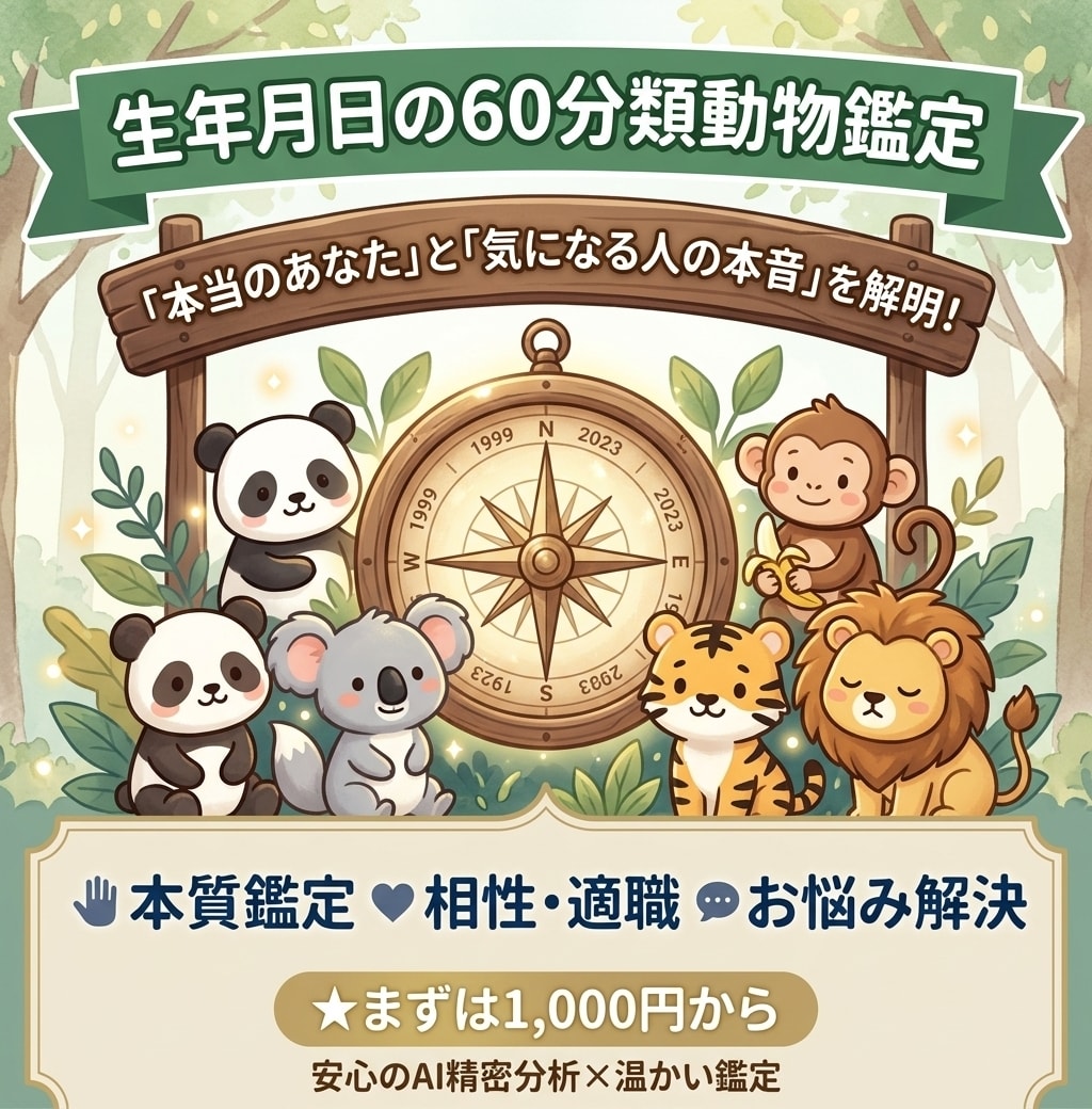 生年月日の60分類アニマル鑑定★本質を占います 60分類アニマルキャラ鑑定であなたの本質と相性を紐解きます イメージ1