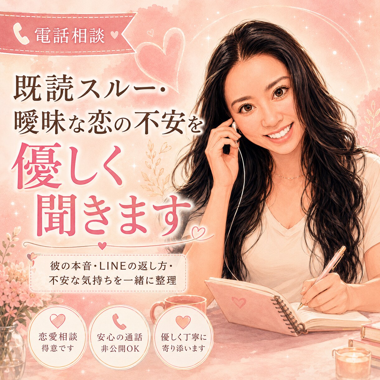 既読未読スルーで苦しい女性の本音を電話で聞きます 今夜も返信待ちで眠れないあなたの心を本音で一緒に守ります イメージ1