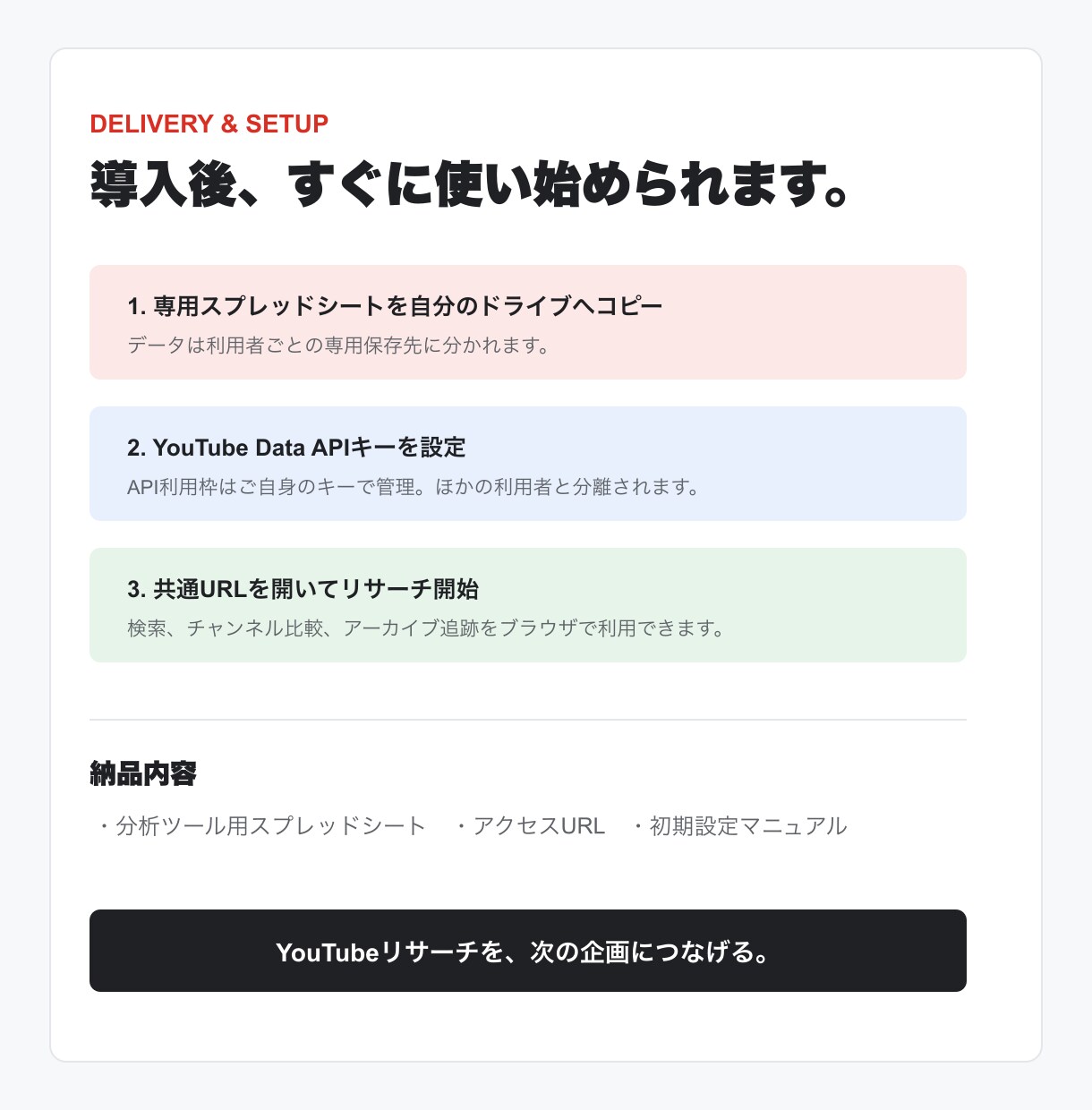 YouTubeリサーチ用Webアプリ提供します 探して終わりにしない、追跡型リサーチ イメージ5