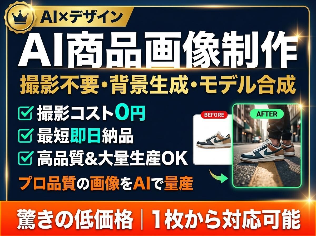 EC商品画像をAIでプロ品質に制作します モデル撮影不要|コスメ・アパレル・食品画像を量産 イメージ1