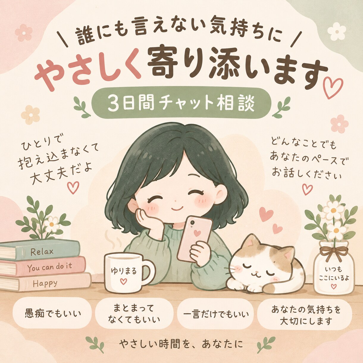 誰にも言えない気持ちにやさしく寄り添います 文字だから話せることもある。3日間あなたに寄り添います イメージ1