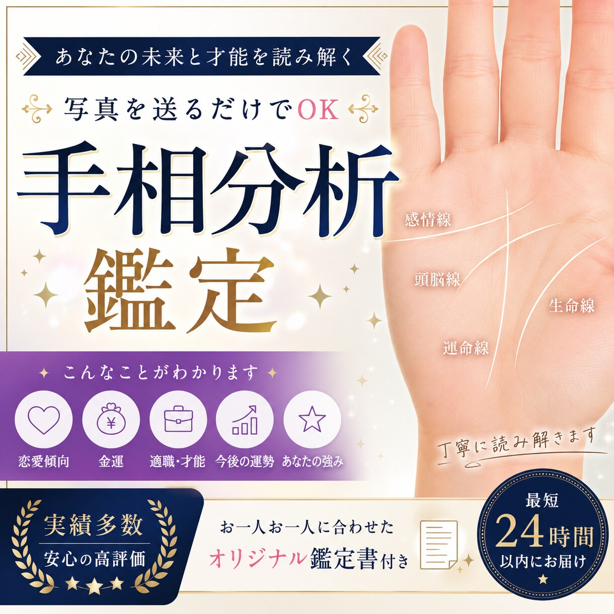 手相からあなたの才能と運勢を分析します 写真1枚で恋愛・金運・適職を読み解きます イメージ1