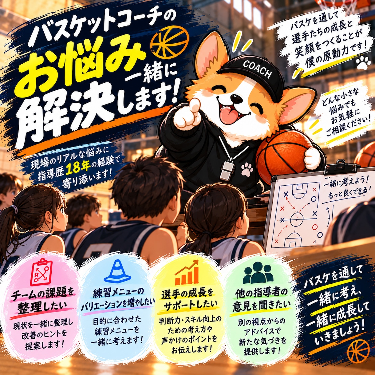 バスケ指導の悩み相談・練習メニューを提案します 指導歴18年！現役コーチが課題に合わせて改善策を提案！ イメージ1