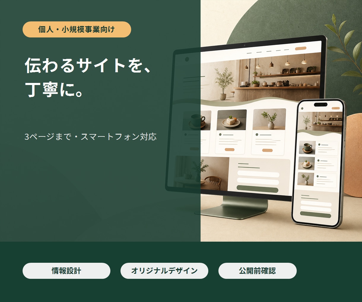 個人・小規模事業向けWebサイトを作ります 3ページまで・スマホ対応・公開前確認まで一貫対応 イメージ1
