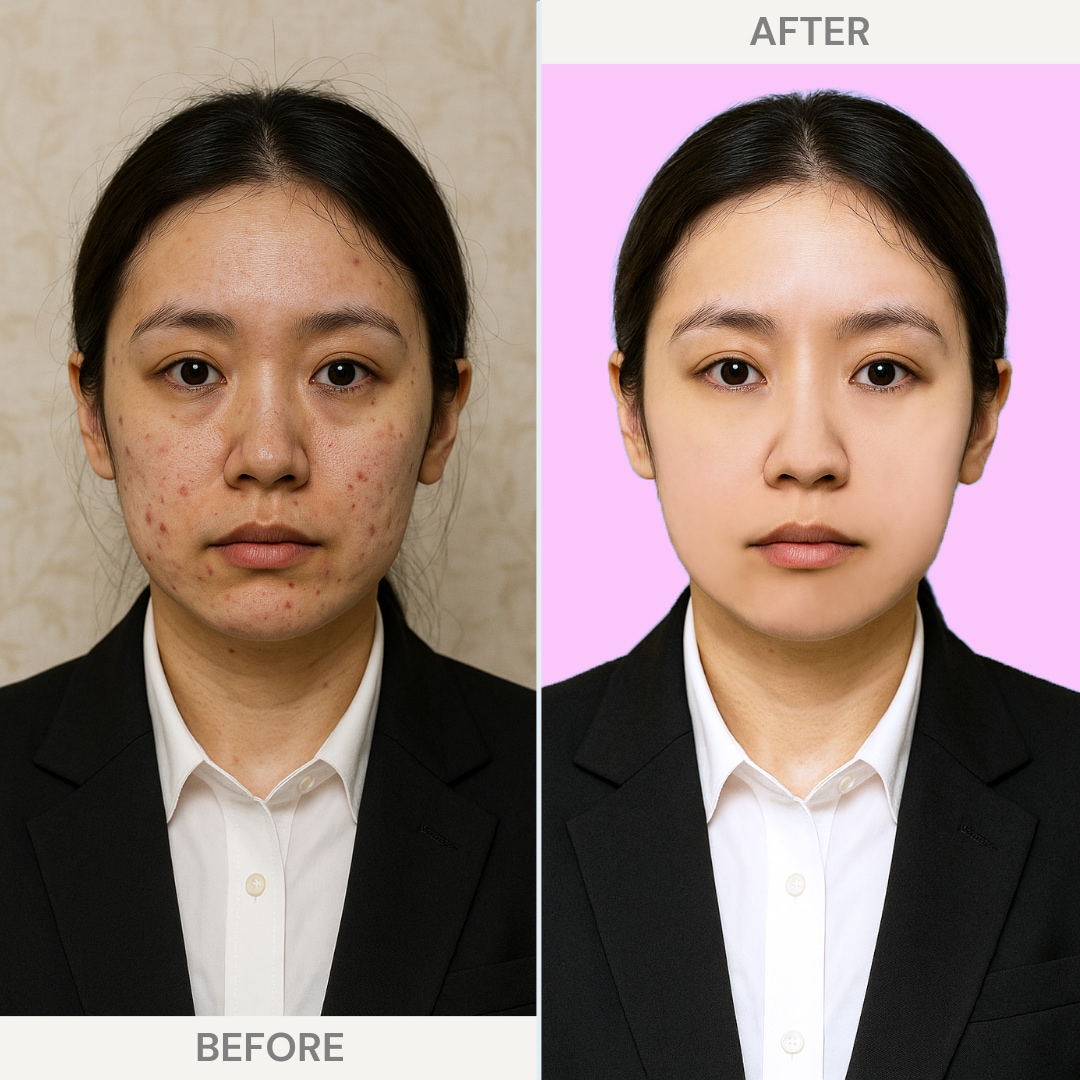 証明写真の美肌補正と背景を変更します 現役フォトスタジオスタッフが担当！40名以上の実績あり イメージ1