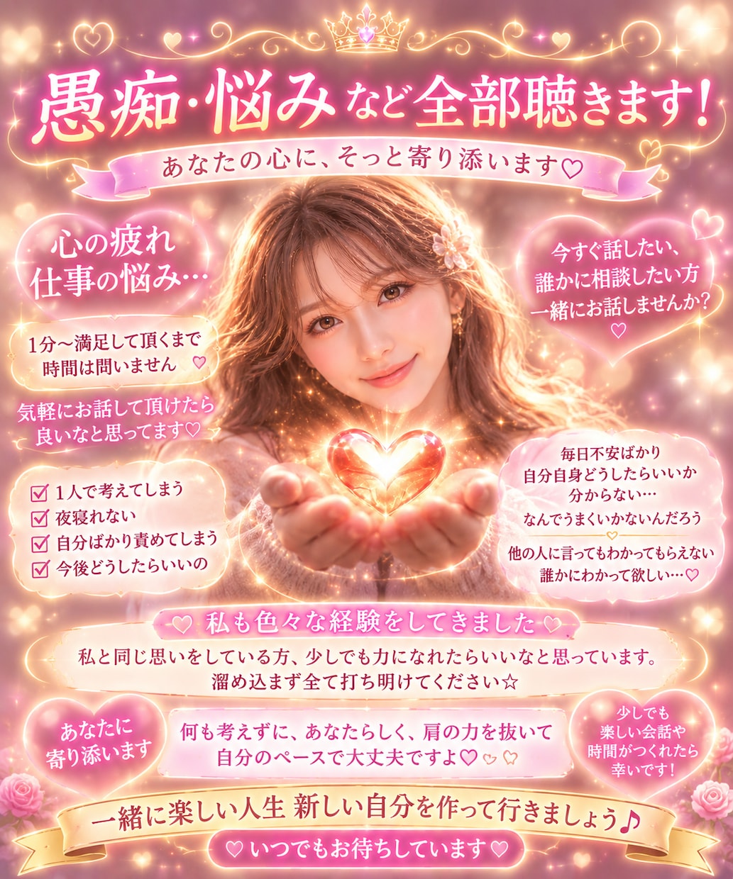 誰にも言えない悩み・愚痴・不安、全部聞きます 1分～満足して頂くまででOK時間は問いません！ イメージ1