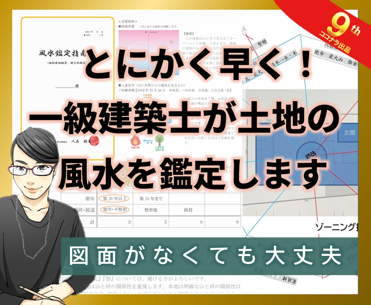 とにかく早く！一級建築士が土地の風水を鑑定します 【地相鑑定】あなたの体質に合った風水を処方します イメージ2