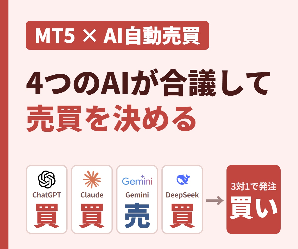 4つのAIが合議し自動売買するMT5のEA作ります 4社のAIが合議して買い・売りを決め自動で発注 イメージ1
