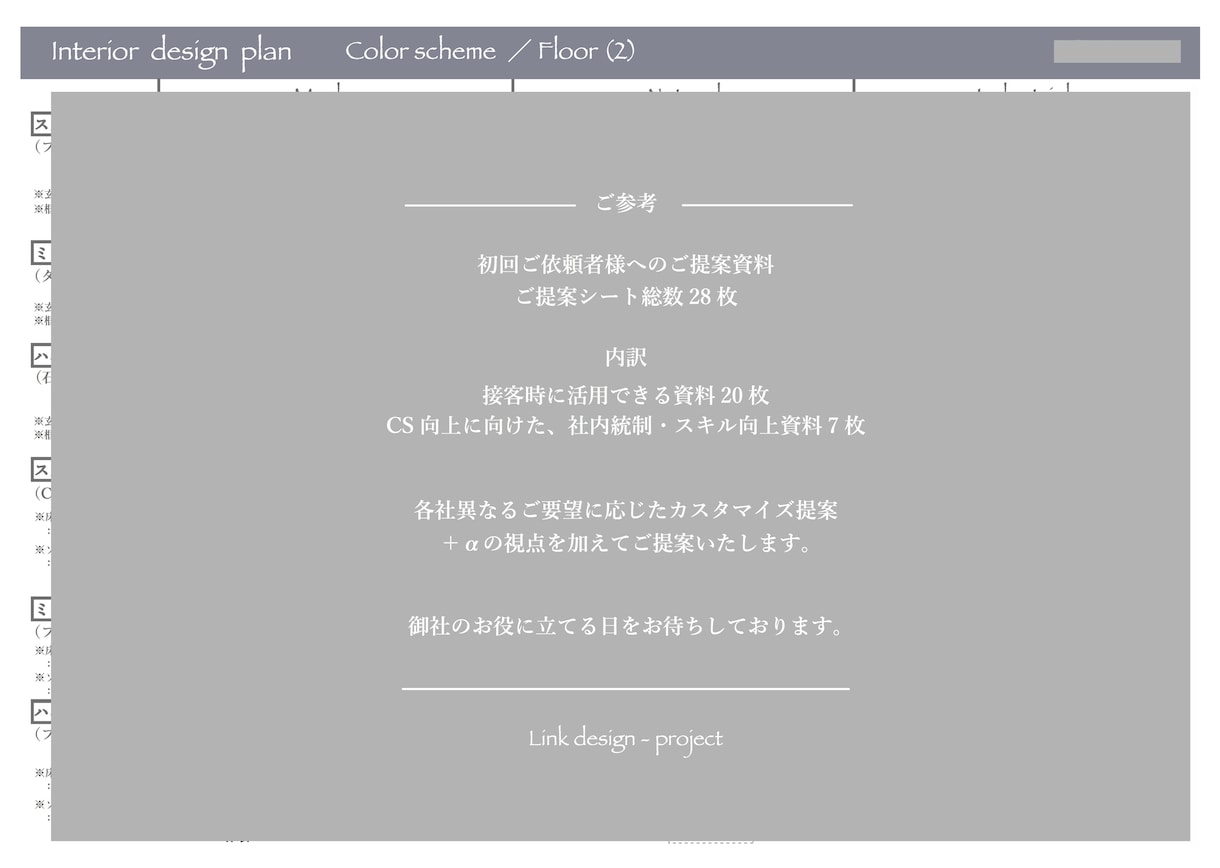 御社お手伝い／カラースキーム・CS向上ご提案します CS・接客力向上・繁盛お手伝い／内装材選定／資料／3Dパース イメージ2