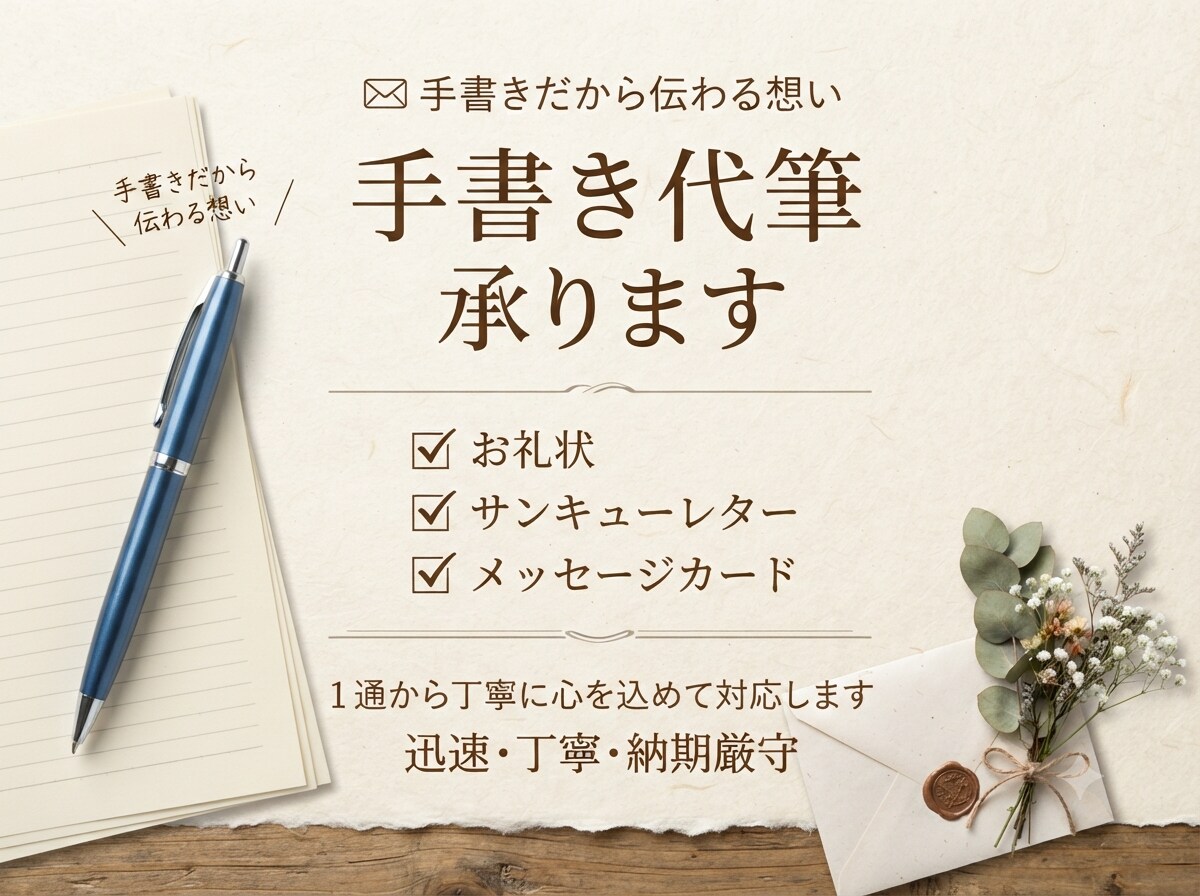 心を込めて手書き代筆いたします 一文字ずつ丁寧に。読みやすく温かみのある字を代筆いたします。 イメージ1