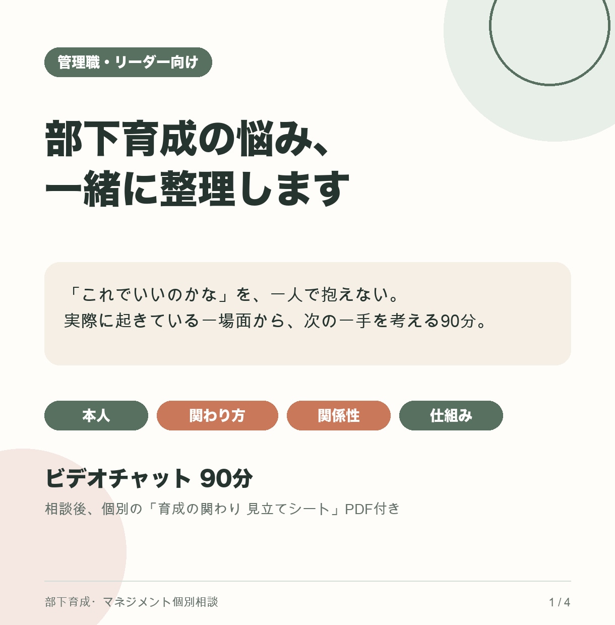 管理職の部下育成の悩みを一緒に整理します 「これでいいのかな」を一人で抱えない60分 イメージ1