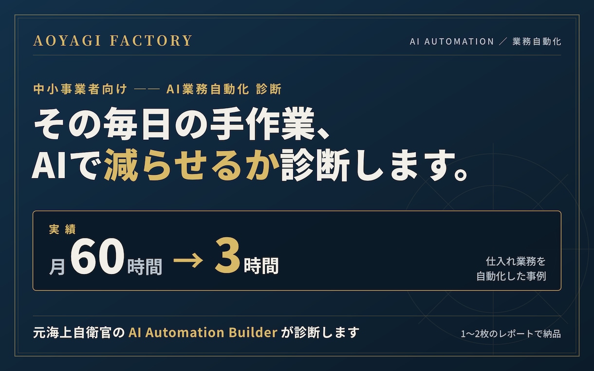 あなたの業務、AIで自動化できるか診断します 元自衛官のAI自動化ビルダーが、あなたの手作業を診断します イメージ1