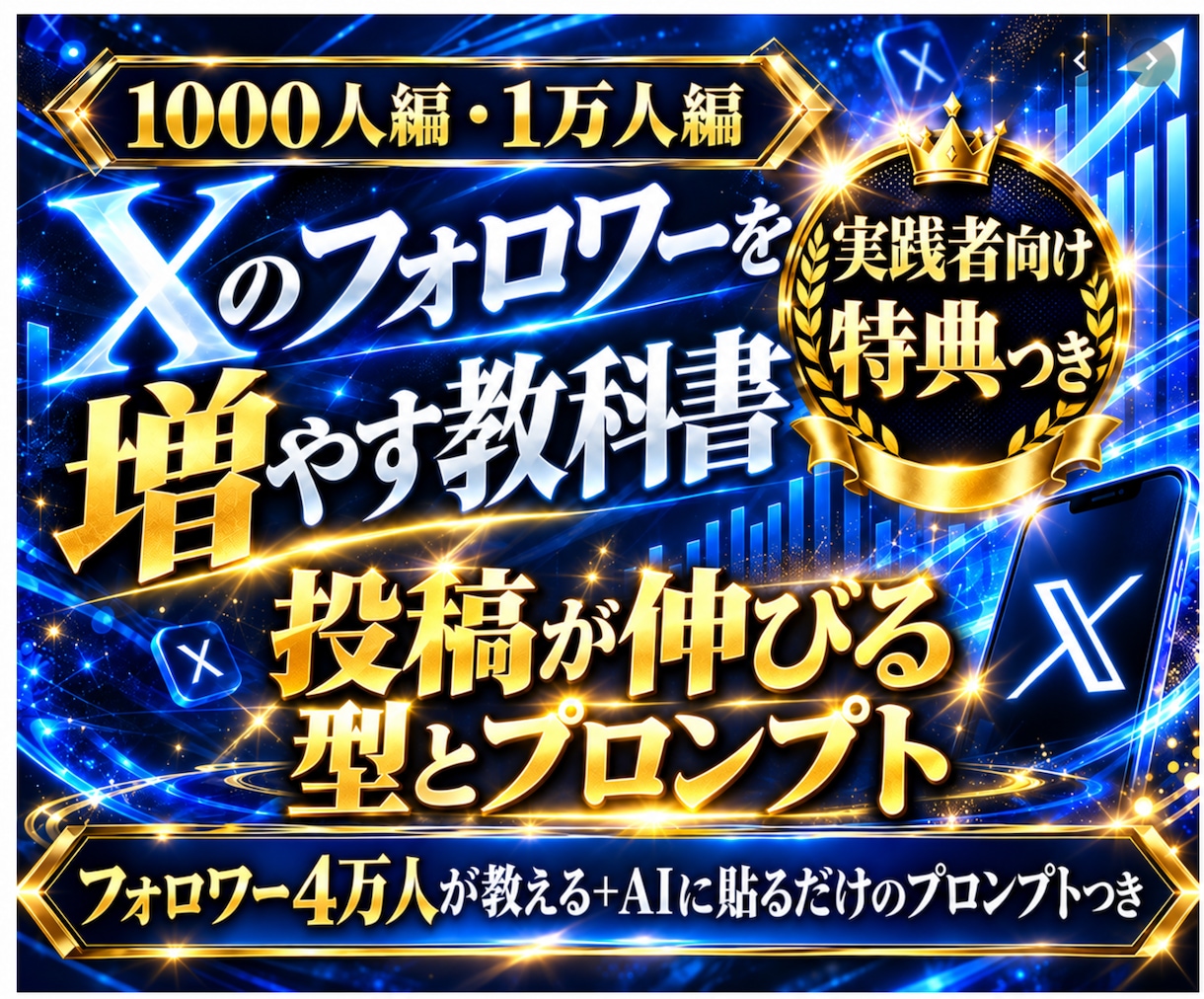 X(Twitter)１万フォロワー増やし方教えます ４万フォロワー・万バズ10回以上の実績。ポストプロンプトつき イメージ1