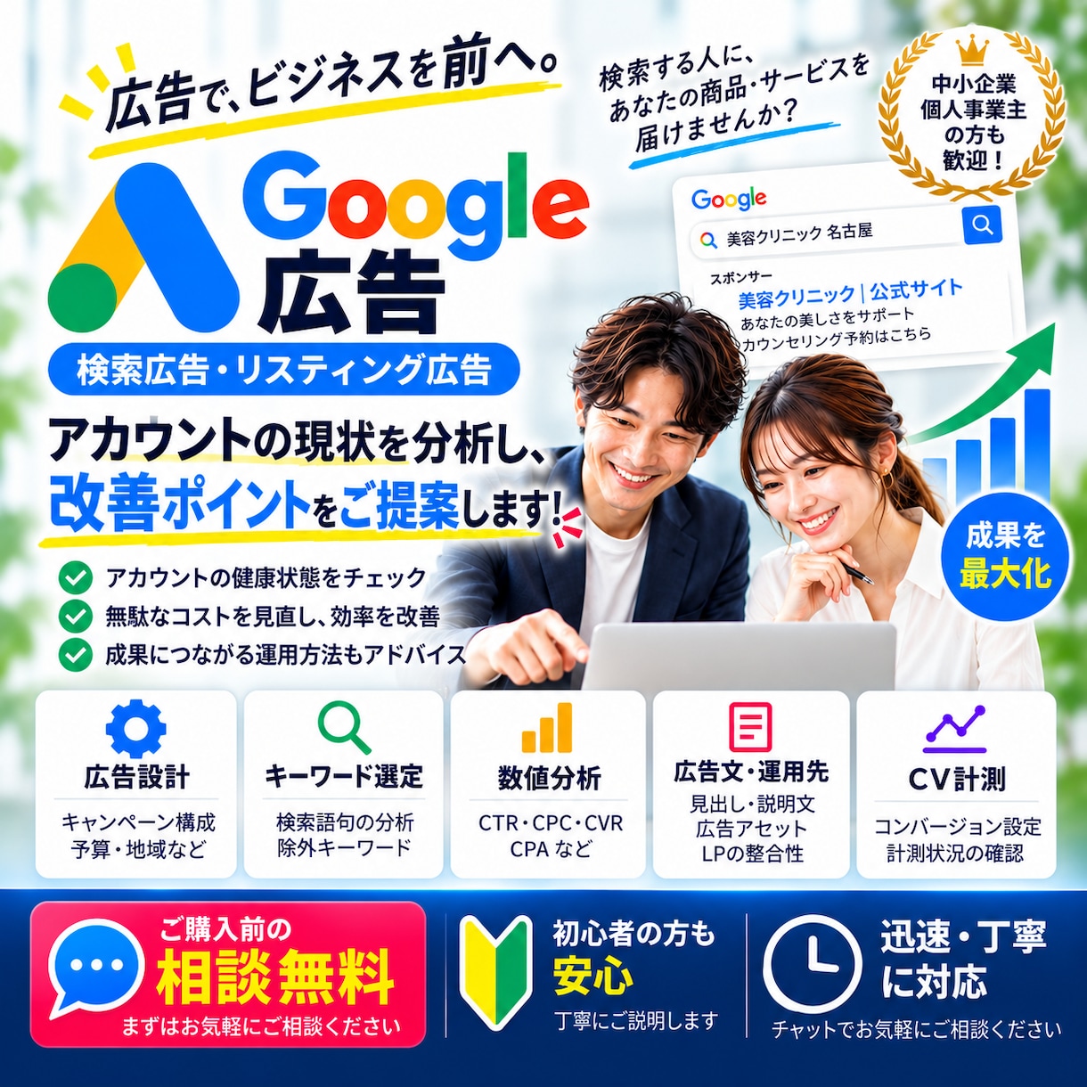 Google広告・検索広告のアカウントを診断します 設定・検索語句・数値から改善ポイントを優先順位で整理 イメージ1