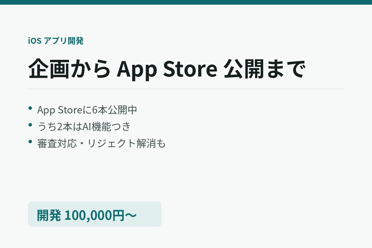 iOSアプリを企画から公開まで作ります App Storeに6本公開中。うち2本はAI機能つき イメージ1