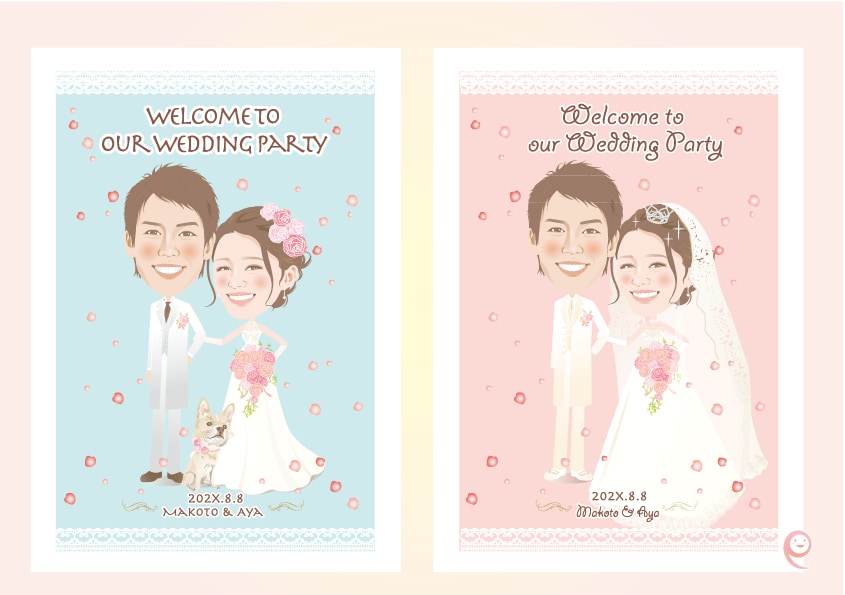 祝！ご結婚　似顔絵ウェルカムボード作成いたします 大切な記念日に写真と一味違う似顔絵を☆レースシンプルタイプ イメージ5
