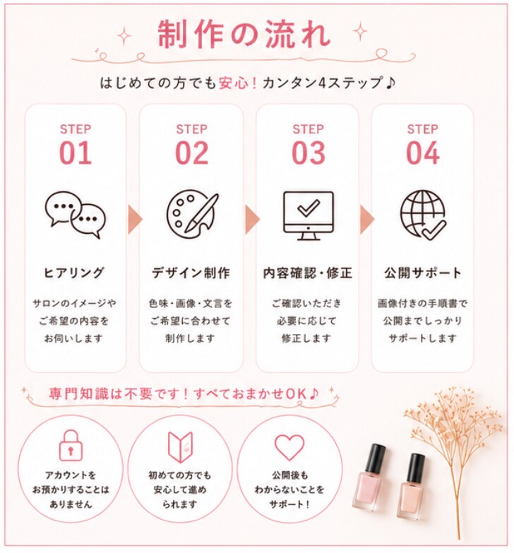 個人ネイルサロン向け予約機能付きのHP制作します 月額費用なしでスマホ対応の簡易HP制作 イメージ3