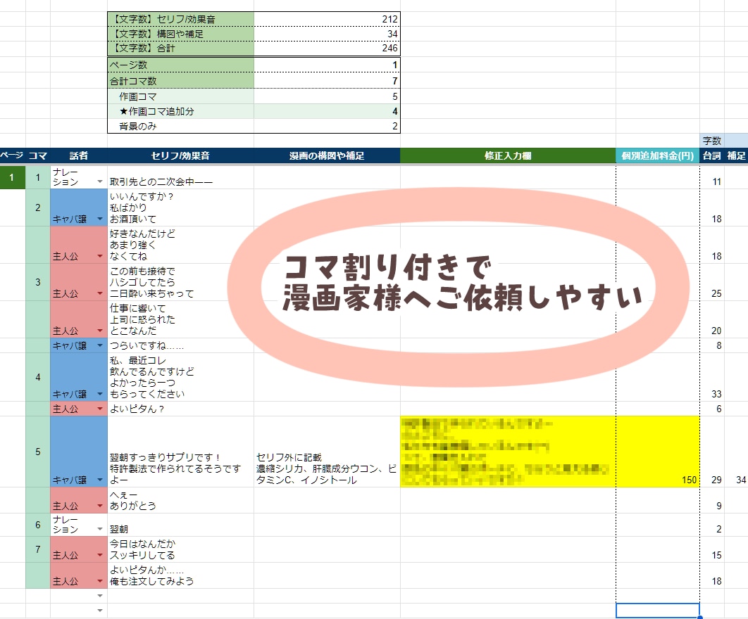 シナリオ★漫画用の台本をコマ割り付きで作成します 商用可★見やすい表のフォーマットで作画さんへ簡単発注 イメージ2