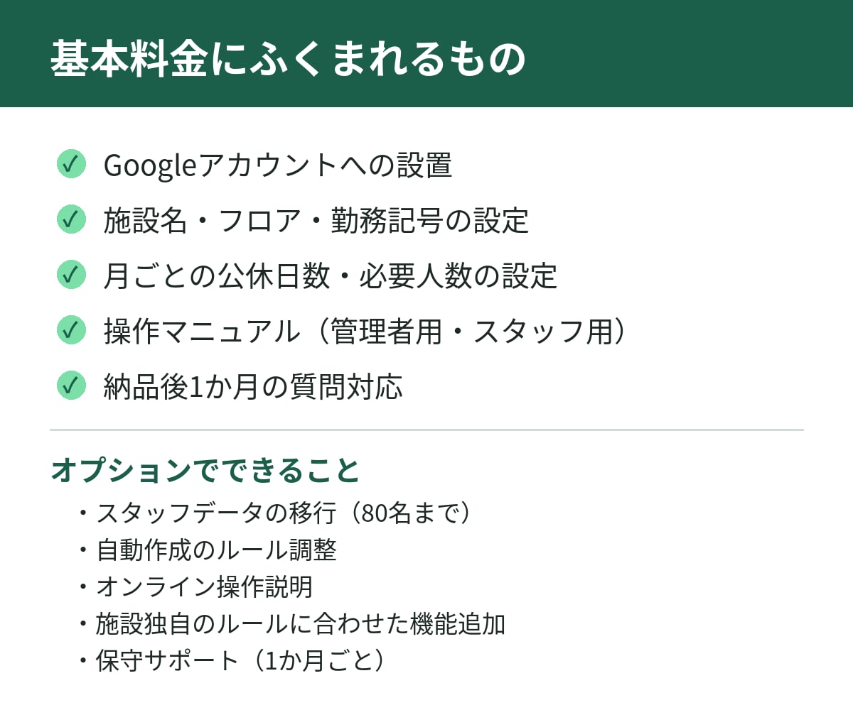 介護施設のシフト表を自動で作るアプリを導入します 月額0円。フロアや公休日数を施設に合わせて設定 イメージ2