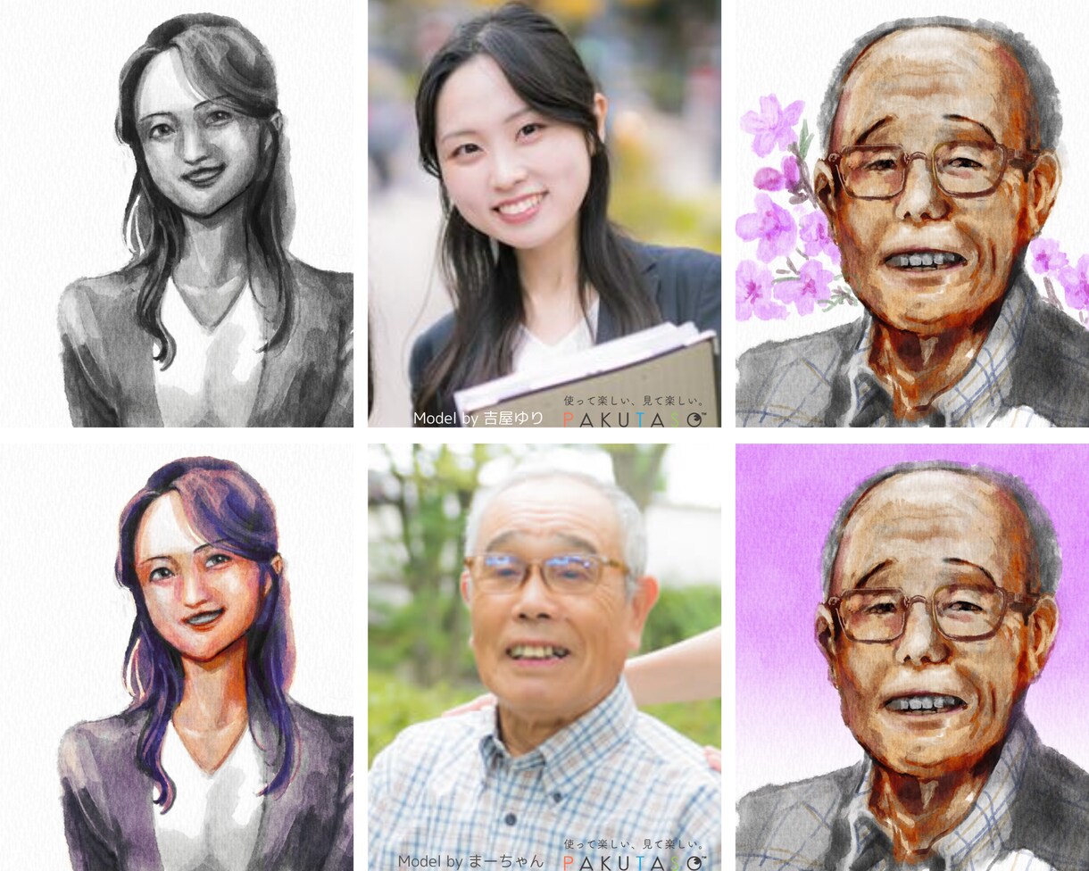 商用ok お写真から墨画/水彩画風の似顔絵描きます 複数人、わんこ・にゃんこ、背景描写も対応可 イメージ4