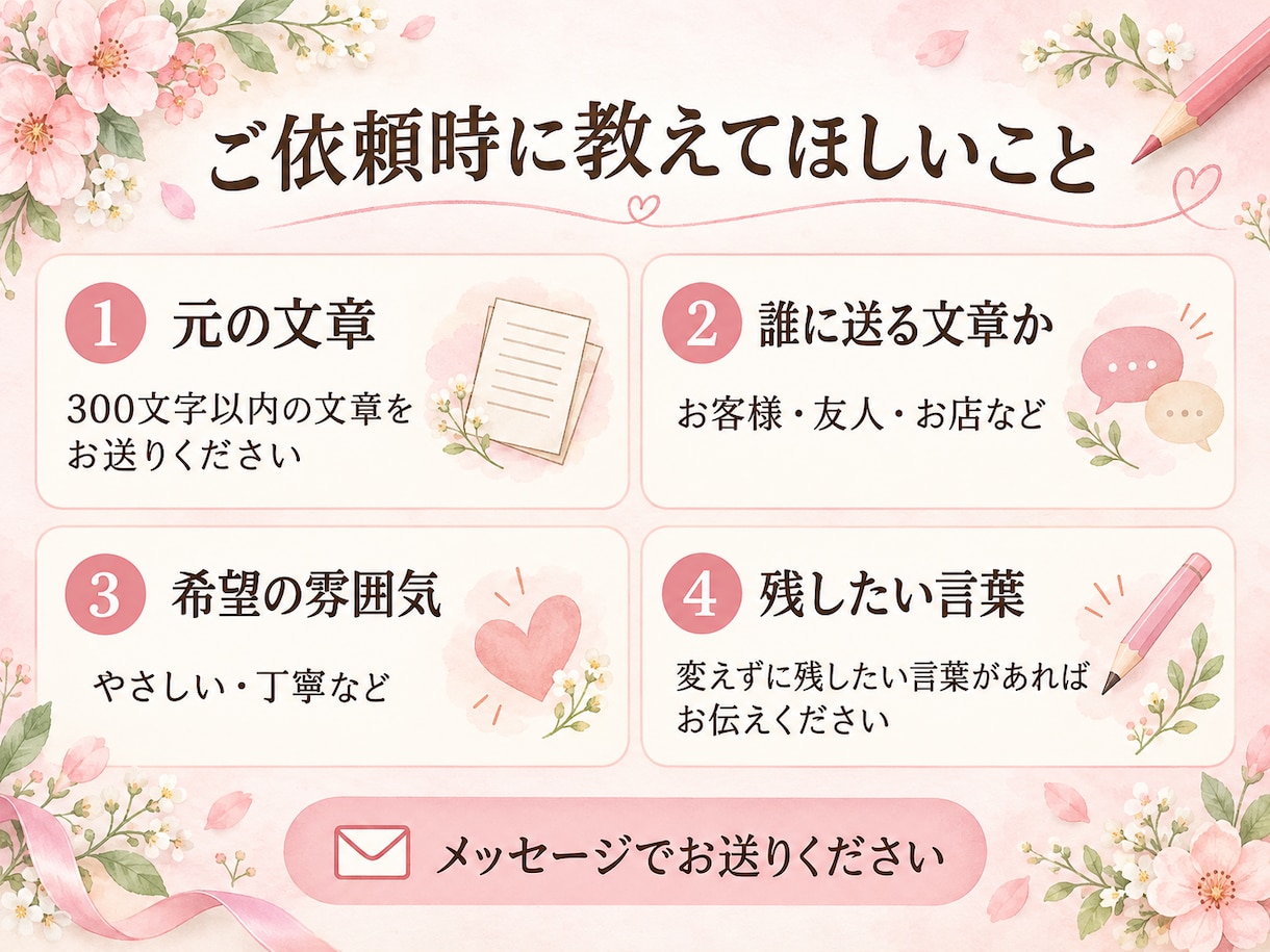 短い文章をやさしく丁寧に言い換えます 意味を大切に、読みやすく自然な表現へ イメージ5
