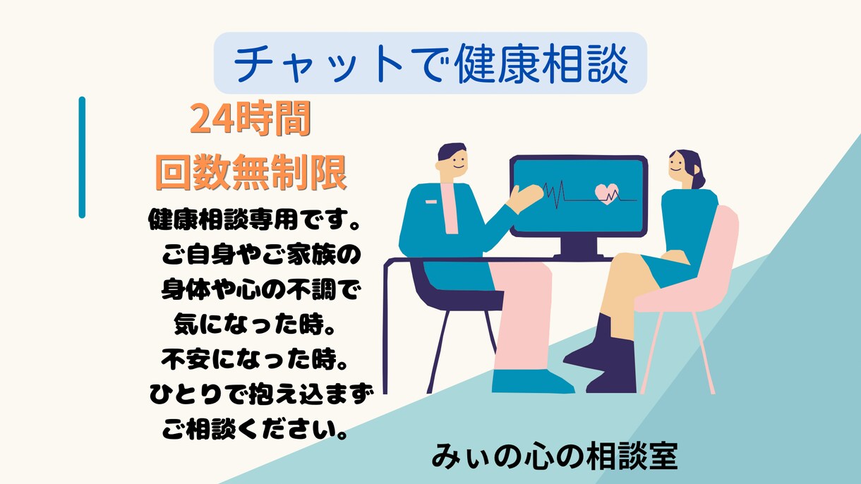 24時間心と身体の健康相談　文面で安心を届けます 本人や家族の健康面を文面で整理し、不安な気持ちを緩和します イメージ1