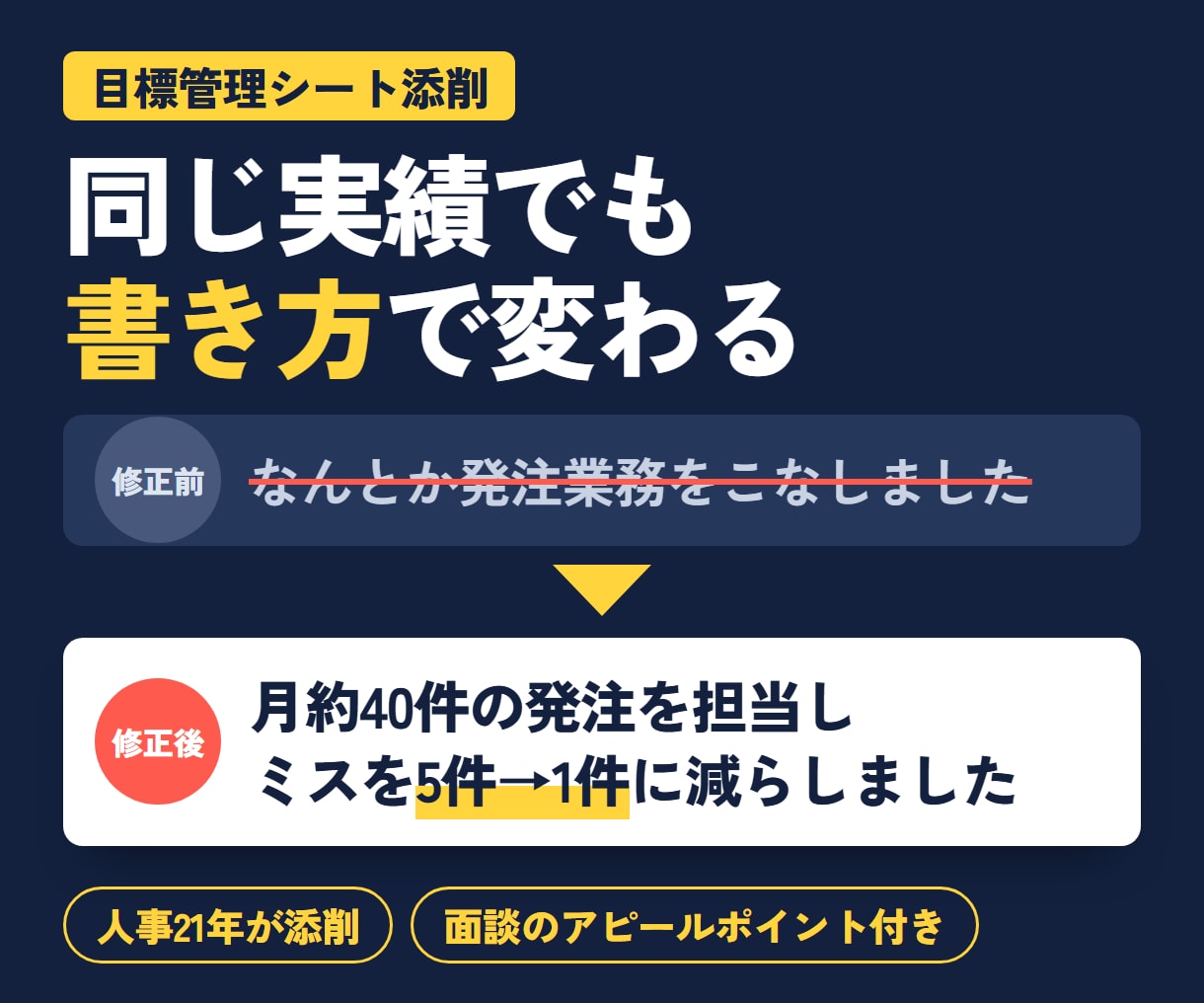 人事21年が目標管理シート・自己評価を添削します 同じ実績でも書き方で伝わり方が変わる｜3営業日以内にお届け イメージ2