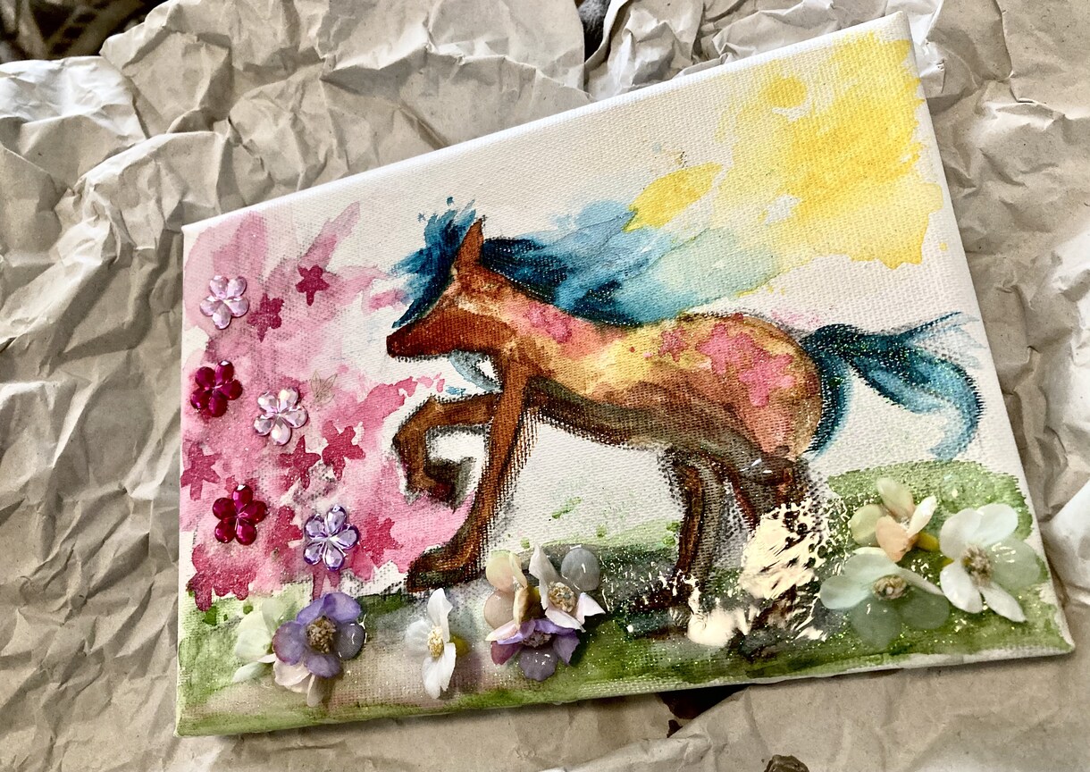 ドライフラワーを使った鮮やかな水彩画を描きます 水彩画にドライフラワーを加えて綺麗な作品をつくります☆ イメージ4